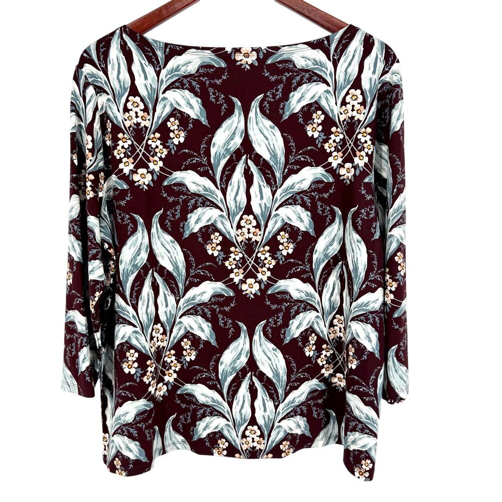 Ann Taylor Sz XL Maroon Floral Pretty Formal Soft Cozy Blouse Shirt Top Lounge - Picture 8 of 8
